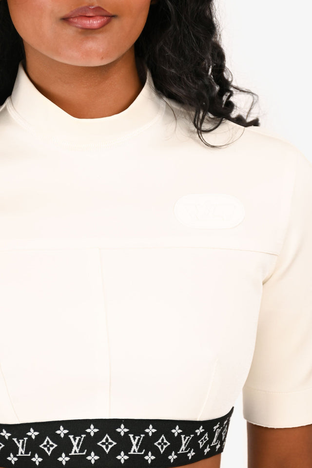 Louis Vuitton White/Black Logo Waistband Crop Top Size 38