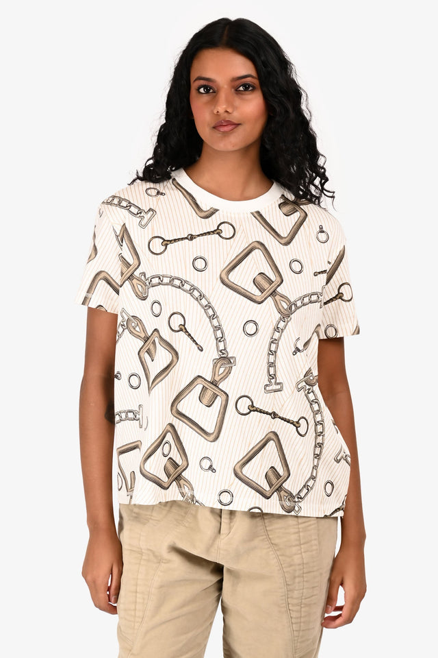 Hermes White Cotton 'L'effet Kaleidoscope' Boxy T-Shirt Size 34