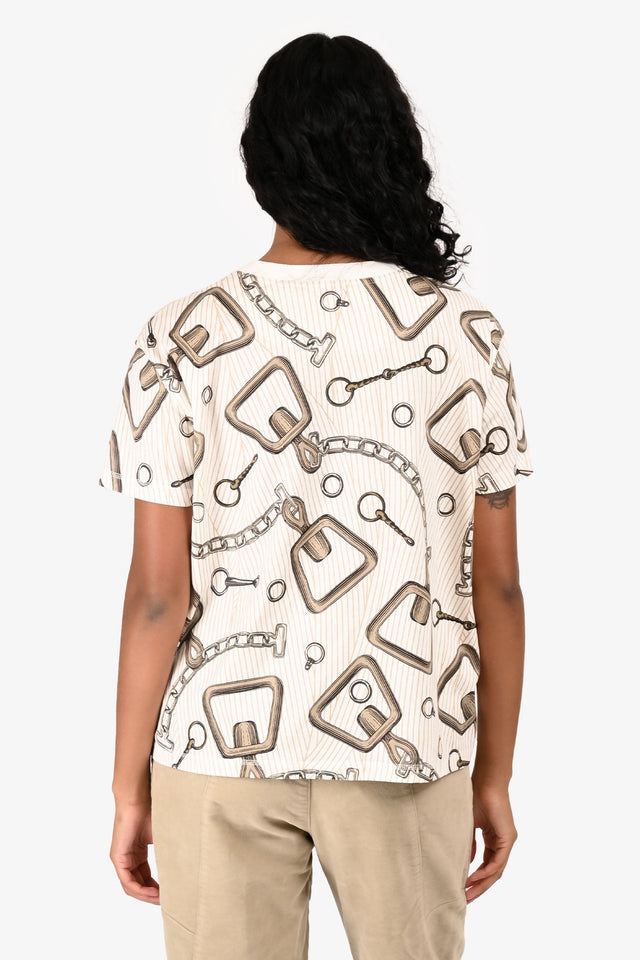 Hermes White Cotton 'L'effet Kaleidoscope' Boxy T-Shirt Size 34