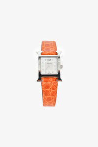 Hermes 2018 Orange Alligator Stainless Steel H Heure Watch