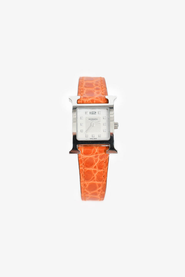 Hermes 2018 Orange Alligator Stainless Steel H Heure Watch