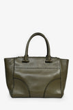 Prada Army Green Leather Double Zip Top Handle Tote Bag with Strap