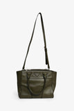 Prada Army Green Leather Double Zip Top Handle Tote Bag with Strap