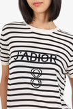 Christian Dior Black/White Silk Knit Striped 'J'ADior' Logo Short Sleeve Top Size 12