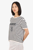 Christian Dior Black/White Silk Knit Striped 'J'ADior' Logo Short Sleeve Top Size 12
