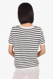 Christian Dior Black/White Silk Knit Striped 'J'ADior' Logo Short Sleeve Top Size 12
