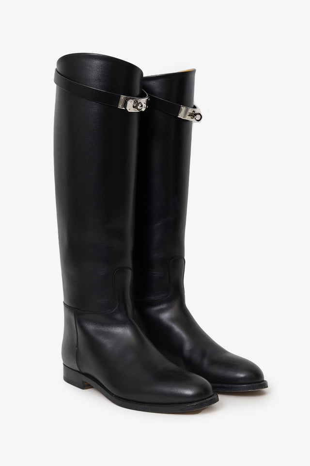 Hermes Black Smooth Leather 'Jumping' Riding Boots Size 37.5