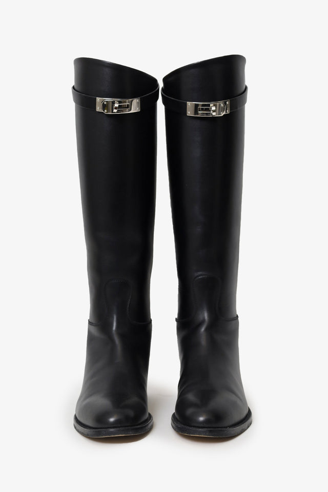 Hermes Black Smooth Leather 'Jumping' Riding Boots Size 37.5