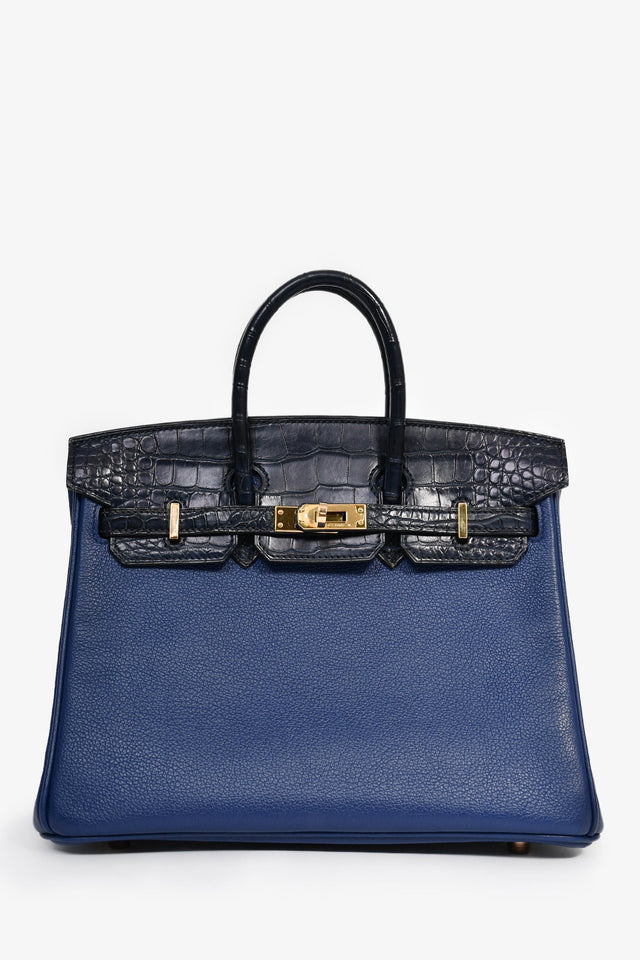 Hermes 2018 Blue Sapphire Taurillion Novillo And Blue Marine Matte Alligator Touch Birkin 25 RGHW