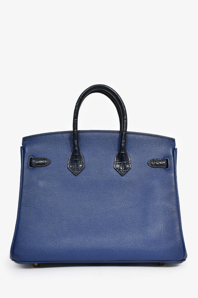 Hermes 2018 Blue Sapphire Taurillion Novillo And Blue Marine Matte Alligator Touch Birkin 25 RGHW