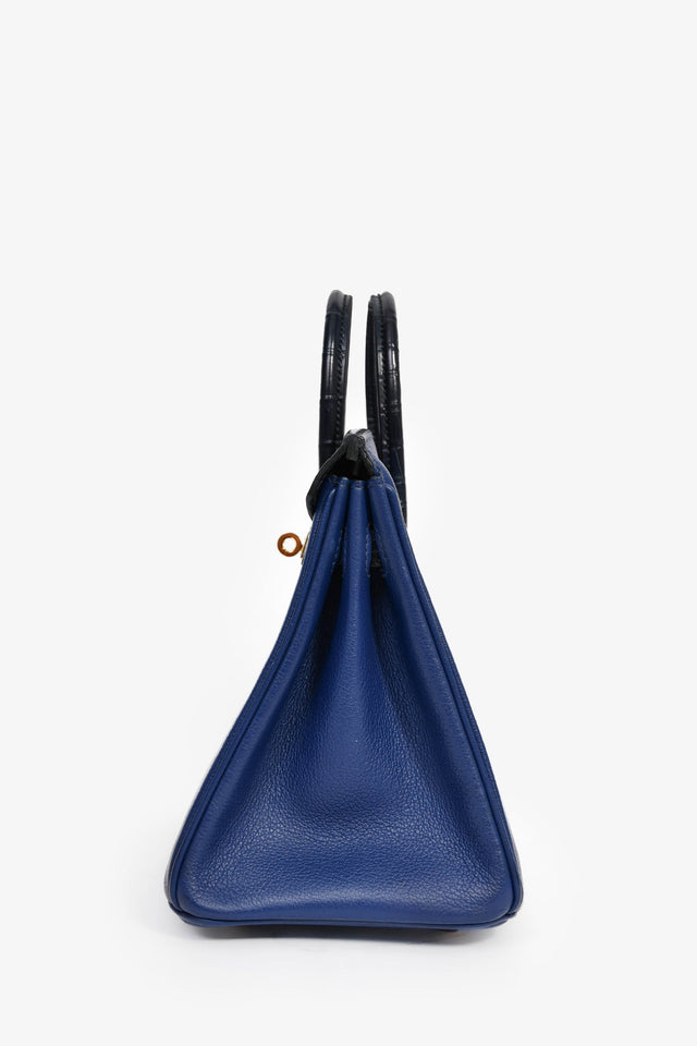 Hermes 2018 Blue Sapphire Taurillion Novillo And Blue Marine Matte Alligator Touch Birkin 25 RGHW