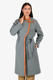 Hermes Grey Cashmere Brown Leather Detail Belted Midi Coat Size 38