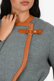 Hermes Grey Cashmere Brown Leather Detail Belted Midi Coat Size 38