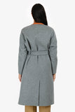Hermes Grey Cashmere Brown Leather Detail Belted Midi Coat Size 38