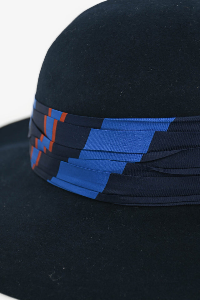 Hermes Navy Silk Scarf Embellished Hat Size 58