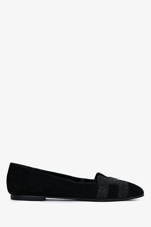 Hermes Black Suede Leather Crystal Embellished H Logo Nice Flats Size 40