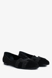Hermes Black Suede Leather Crystal Embellished H Logo Nice Flats Size 40