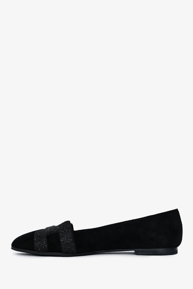 Hermes Black Suede Leather Crystal Embellished H Logo Nice Flats Size 40