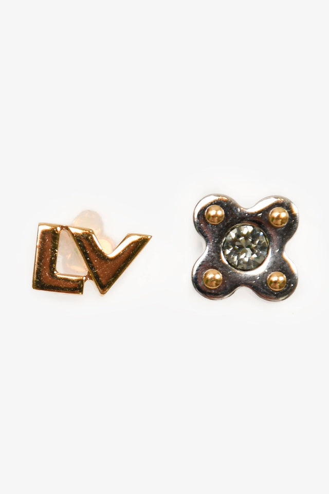 Louis Vuitton Silver/Gold Toned Logo Blossom Stud Earrings