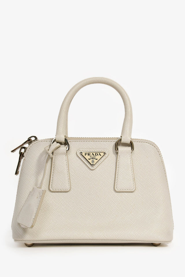 Prada Light Grey Mini Saffiano Promenade Tote with Strap