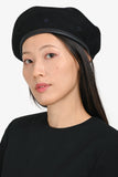 Hermes Black Cashmere Embroidered Patterned Beret Size 57