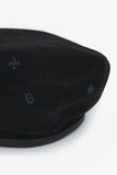 Hermes Black Cashmere Embroidered Patterned Beret Size 57