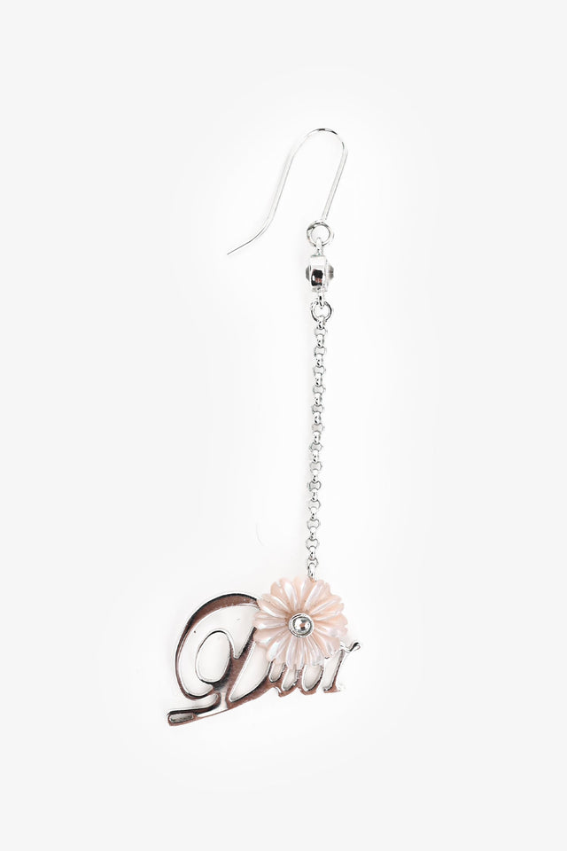 Christian Dior Silver Tone Metal Crystal Embellished Floral Logo Ear Pendants