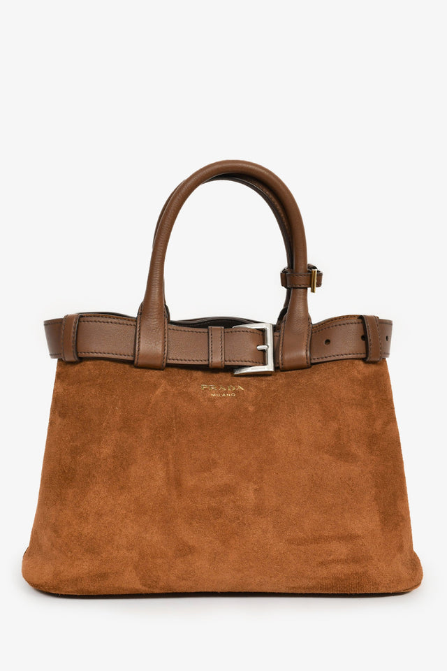 Prada Brown Suede/Leather Buckle Bag With Strap