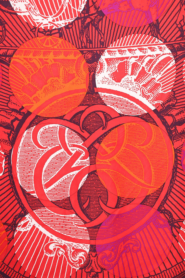 Hermes Red Silk Suite et Poursuite Scarf Size 140cm