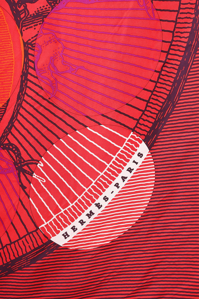 Hermes Red Silk Suite et Poursuite Scarf Size 140cm