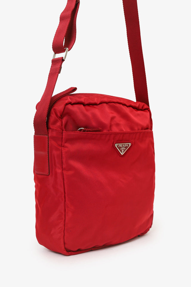 Prada Red Nylon Crossbody Messenger Bag