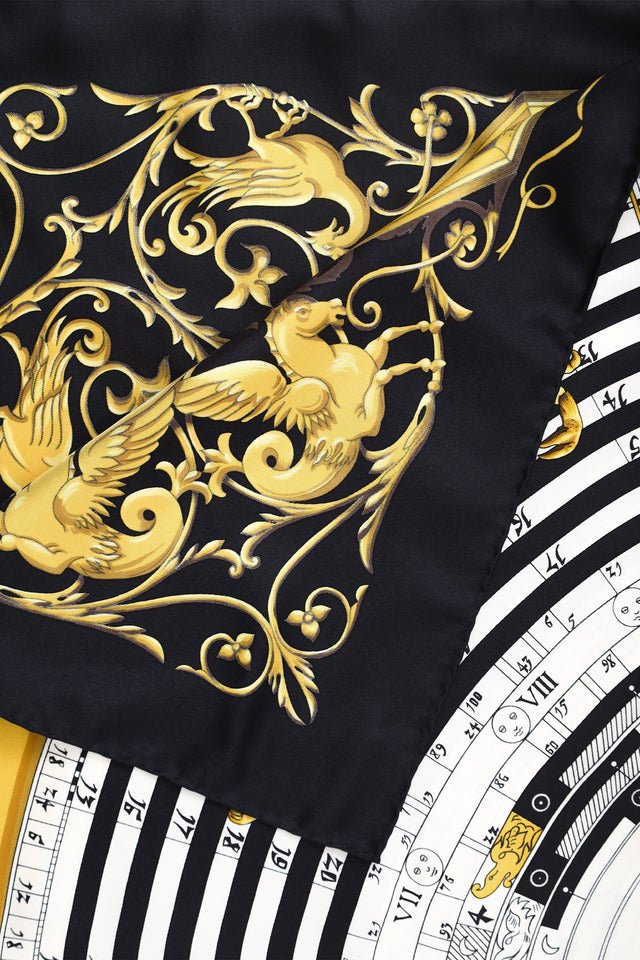 Hermes Black 'Astrologie Dies et Hore' Silk Scarf 90cm