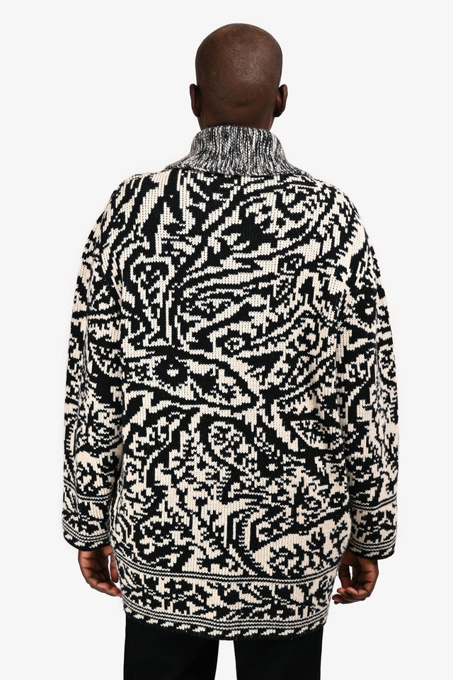 Christian Dior Black/White Wool/Cashmere Patterned Zip Up igan Size M