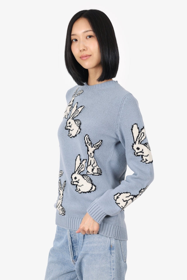 Prada Blue/White Wool/Cashmere Rabbit Sweater Size 40