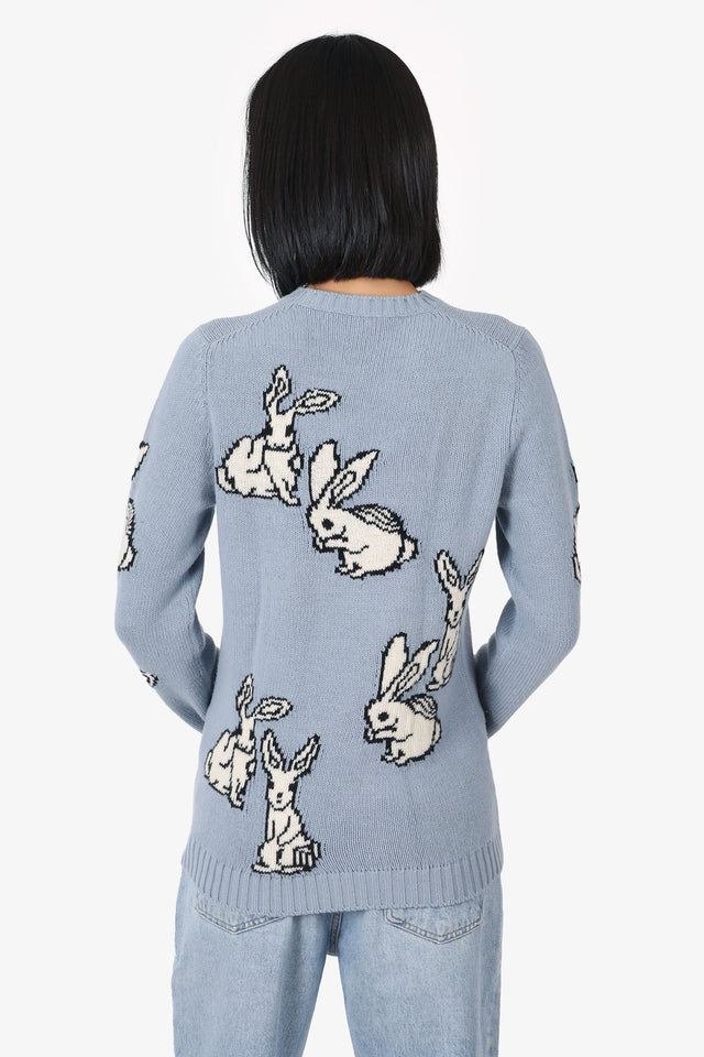 Prada Blue/White Wool/Cashmere Rabbit Sweater Size 40