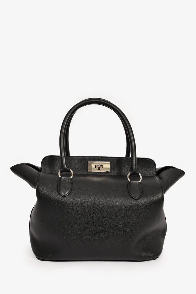 Hermes Black Leather Tool Box 26 Top Handle With Strap