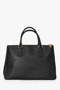 Prada Black Saffiano Leather Double Zip Galleria Tote with Strap