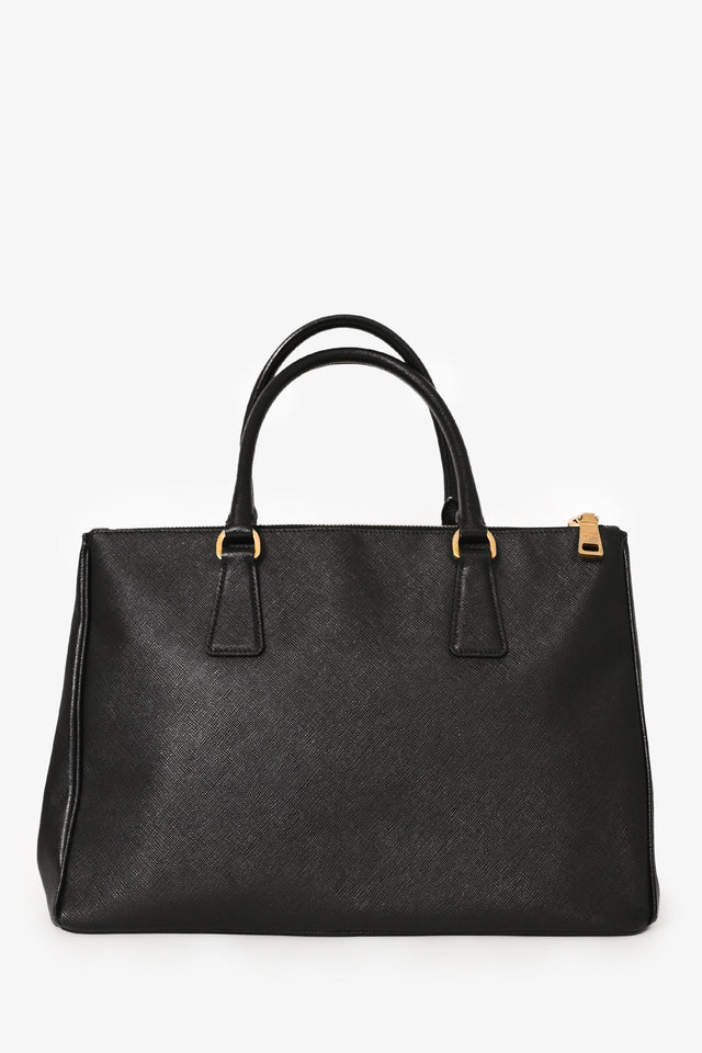 Prada Black Saffiano Leather Double Zip Galleria Tote with Strap