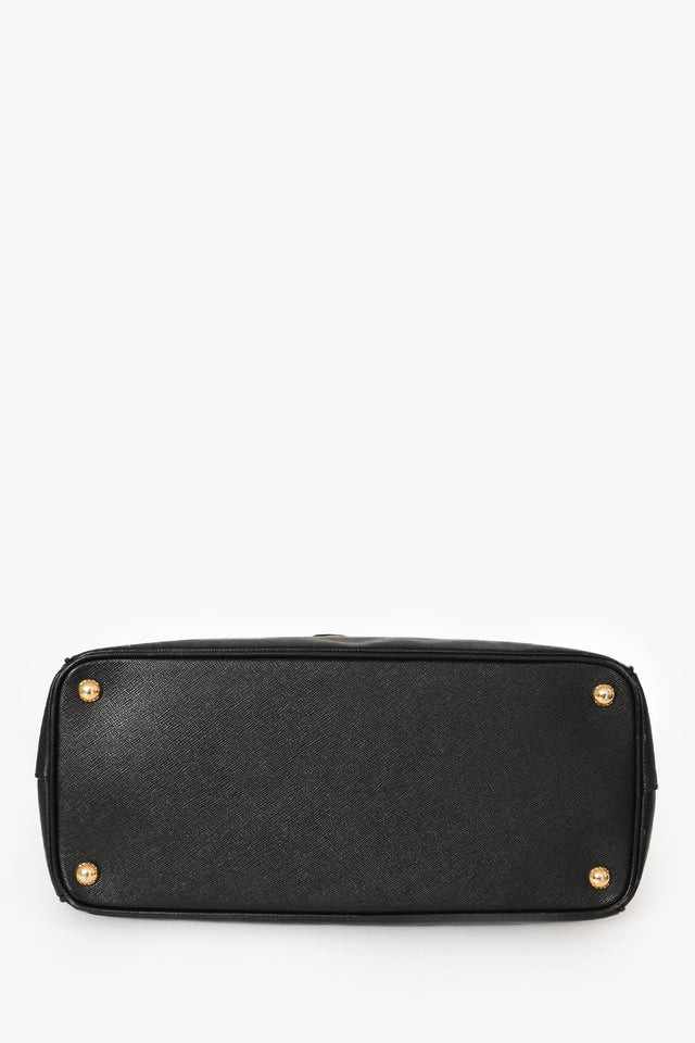 Prada Black Saffiano Leather Double Zip Galleria Tote with Strap