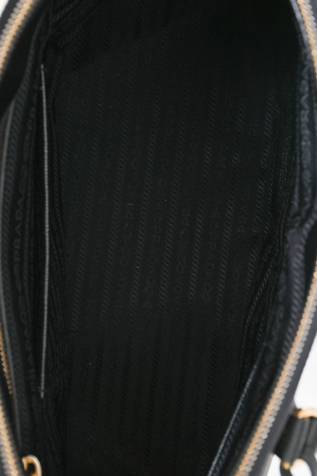 Prada Black Saffiano Leather Double Zip Galleria Tote with Strap