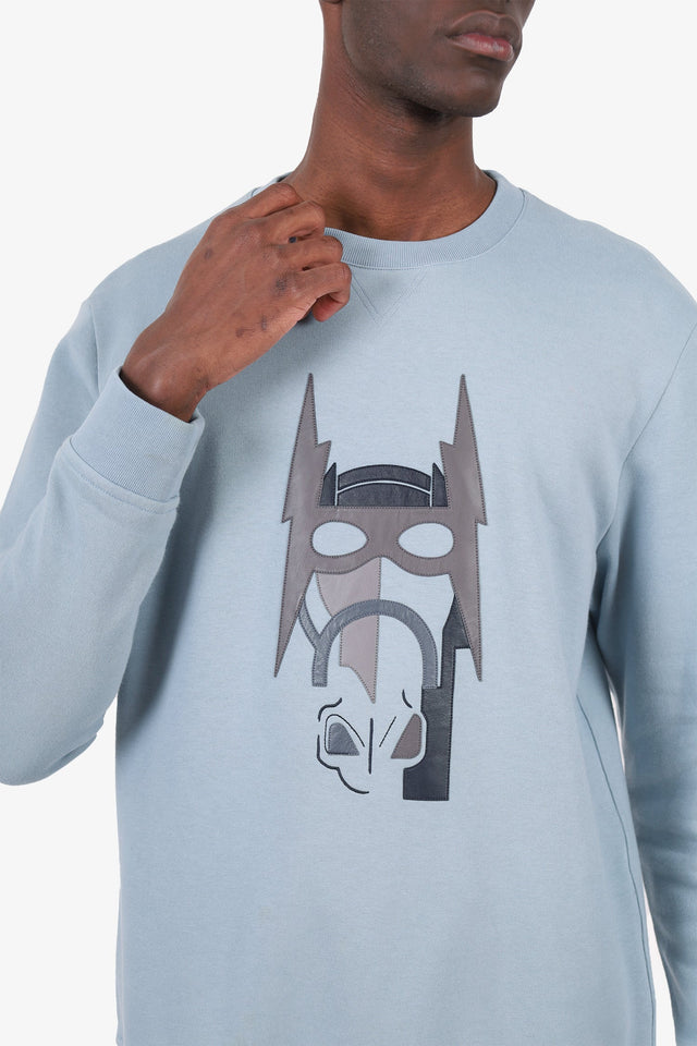Hermes Blue Leather Embroidered Horse Sweater Size L Mens