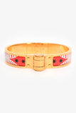 Hermes Red Eperon D'or Bandana Rouge Enamel Gold Plated Hinged Bracelet Size S