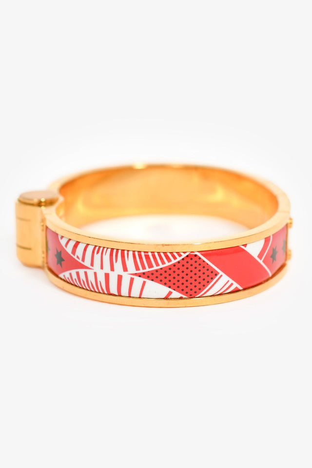 Hermes Red Eperon D'or Bandana Rouge Enamel Gold Plated Hinged Bracelet Size S