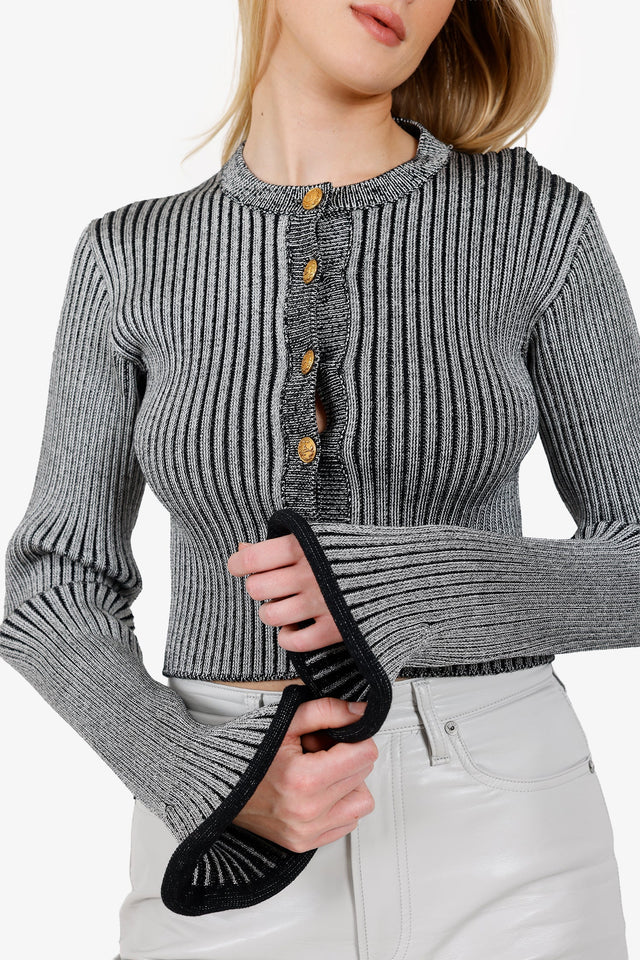 Louis Vuitton Grey Ribbed Bell Sleeve igan Size M