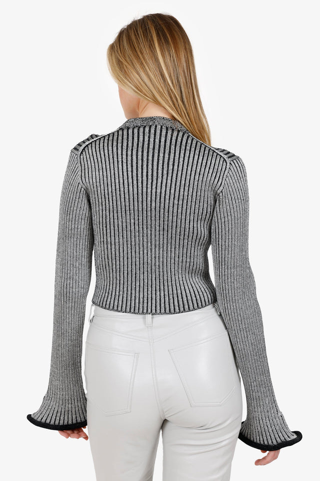 Louis Vuitton Grey Ribbed Bell Sleeve igan Size M
