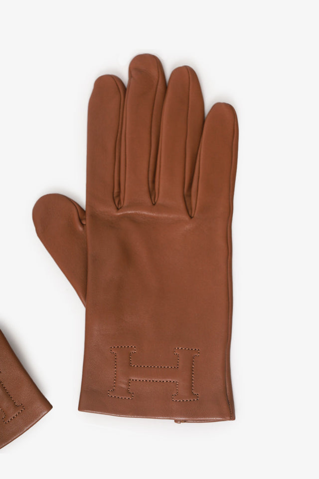 Hermes Brown Lambskin Bastille Gloves Size 7