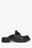 Prada Black Brushed Leather Plaque Mule Loafers Size 6 Mens