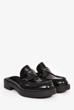 Prada Black Brushed Leather Plaque Mule Loafers Size 6 Mens