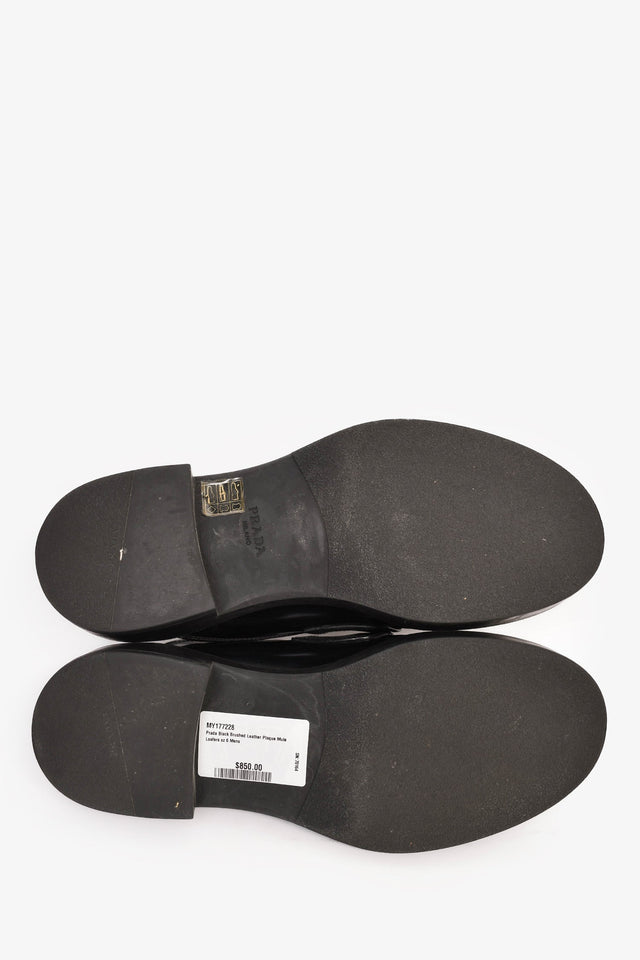 Prada Black Brushed Leather Plaque Mule Loafers Size 6 Mens