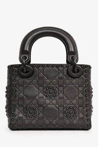 Christian Dior 2018 Black Embellished Cannage Mini Lady Dior Top Handle with Chain Strap